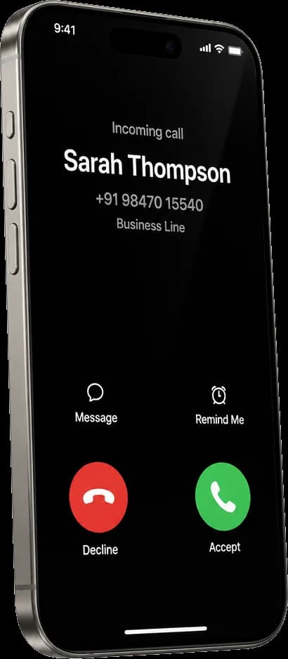 A phone ringing with an incoming call from Sarah Thompson