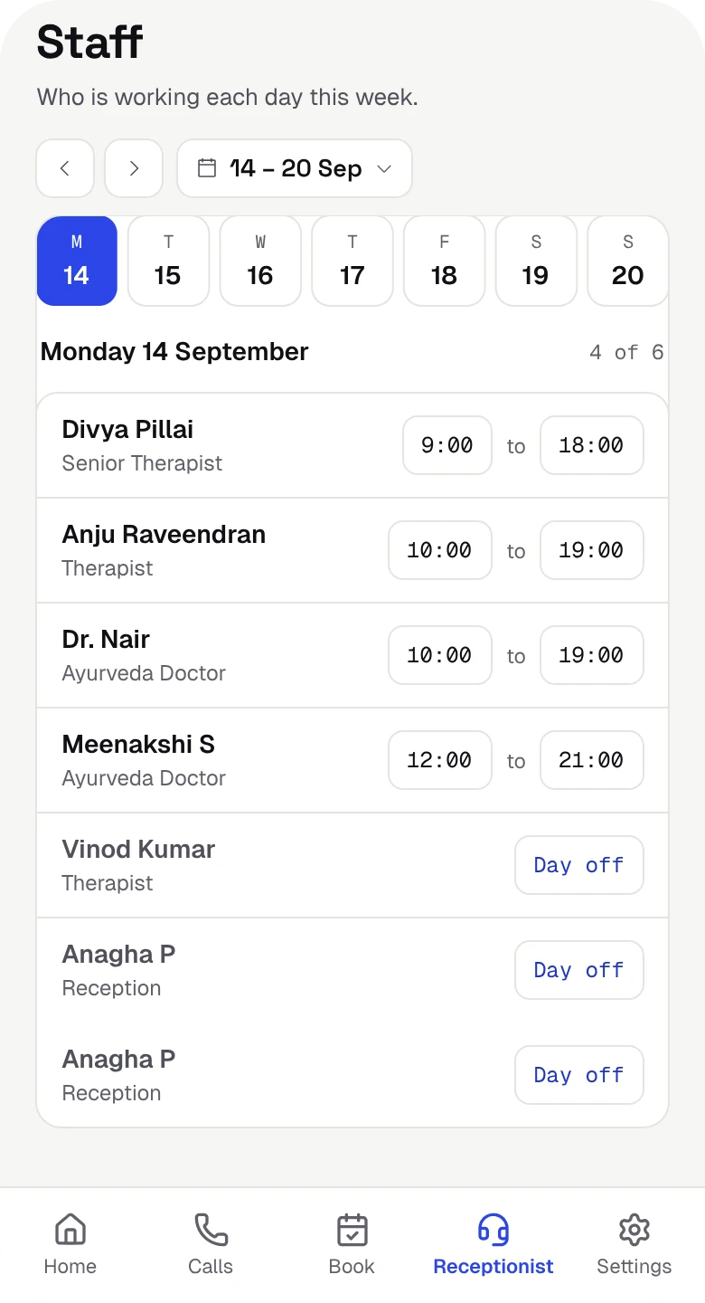 The Staff screen